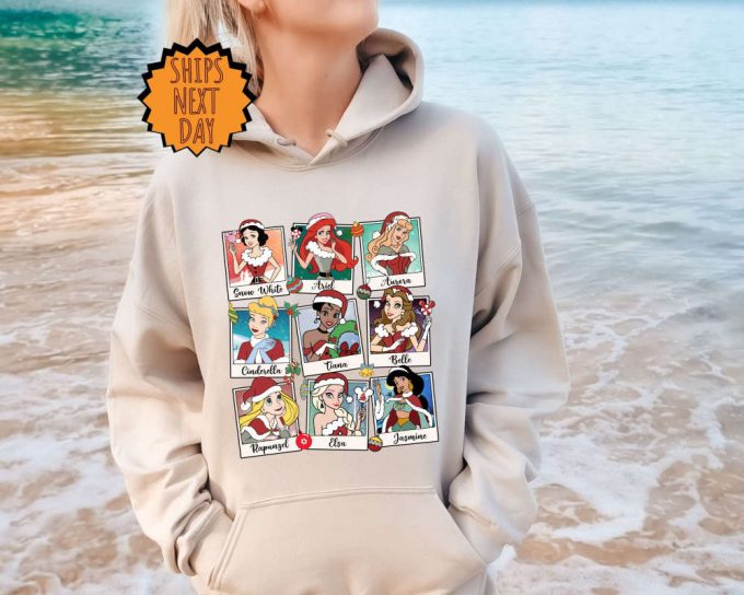 Vintage Disney Princess Christmas Sweatshirt, Princess Christmas Gift Hoodie, Disney Princess Gift, Xmas Princess Squad Tee, Xmas Family Tee 6