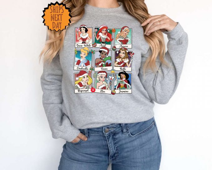 Vintage Disney Princess Christmas Sweatshirt, Princess Christmas Gift Hoodie, Disney Princess Gift, Xmas Princess Squad Tee, Xmas Family Tee 5