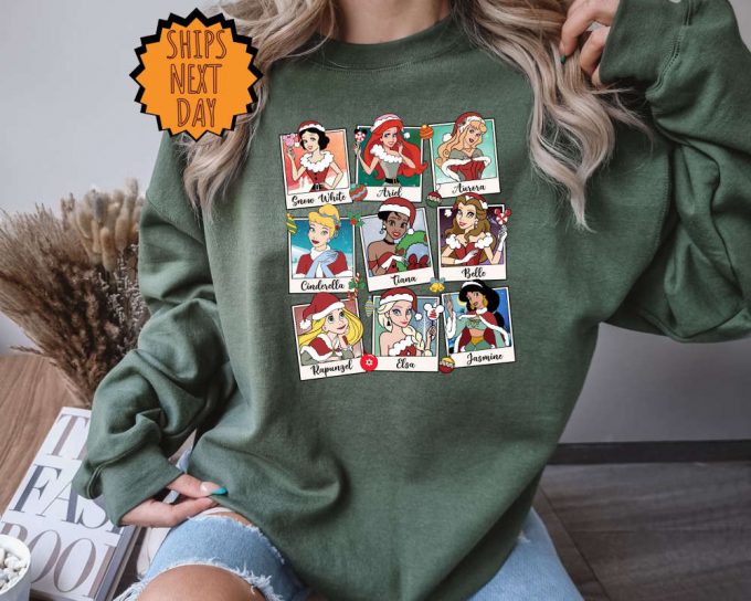 Vintage Disney Princess Christmas Sweatshirt, Princess Christmas Gift Hoodie, Disney Princess Gift, Xmas Princess Squad Tee, Xmas Family Tee 4