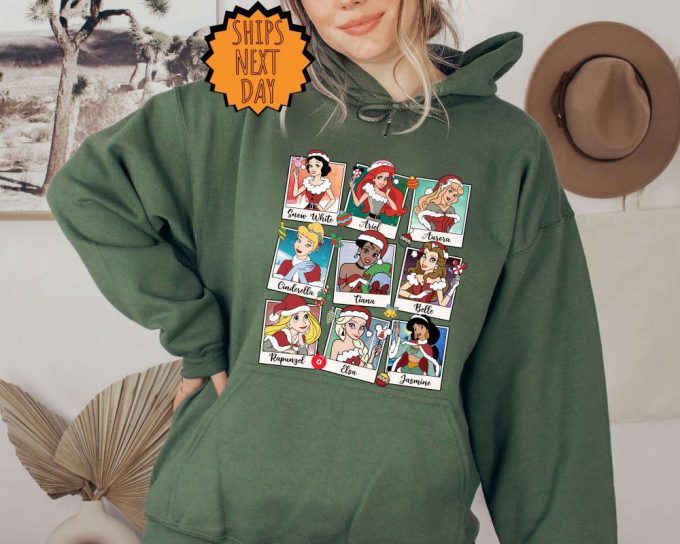 Vintage Disney Princess Christmas Sweatshirt, Princess Christmas Gift Hoodie, Disney Princess Gift, Xmas Princess Squad Tee, Xmas Family Tee 5