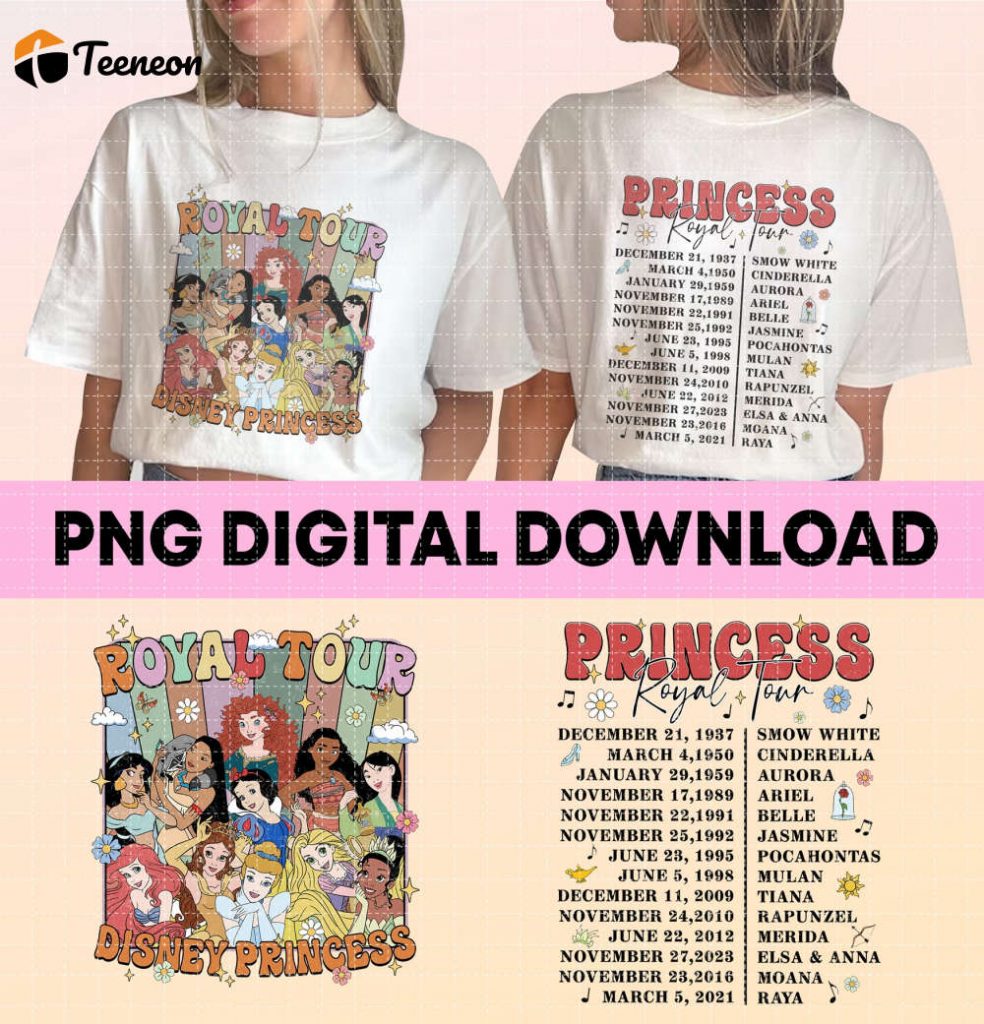 Vintage Disneyland Princess Royal Tour Png: Floral Characters Concert Music Shirt For Disneyland Girl Trip 2023 2