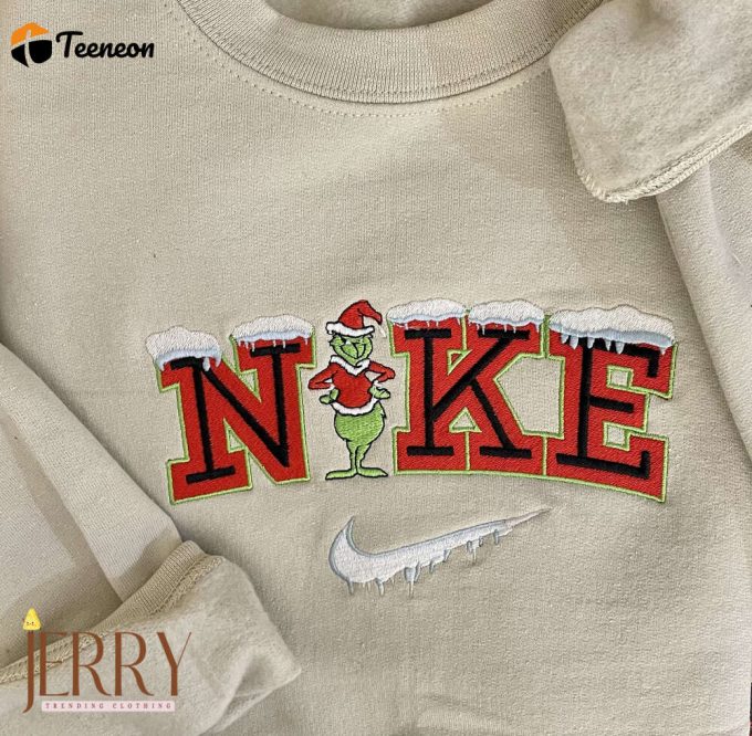 Vintage Embroidered Snow Nike Grinch Christmas Sweatshirt 1