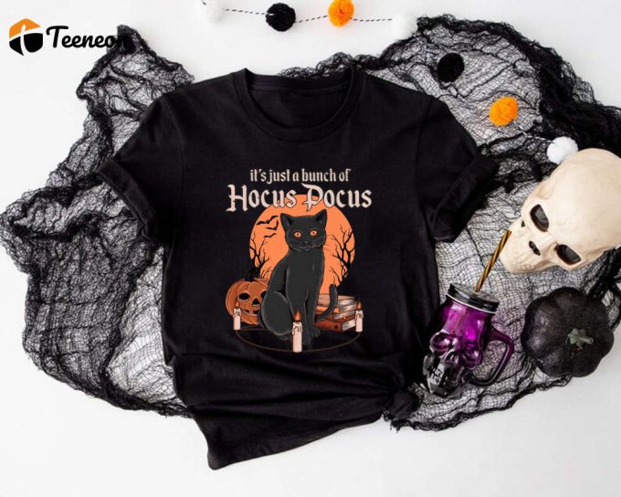 Vintage Halloween Black Cat T-Shirt: Funny Hocus Pocus Tee With Scary Pumpkin - Black Cat Tee 1