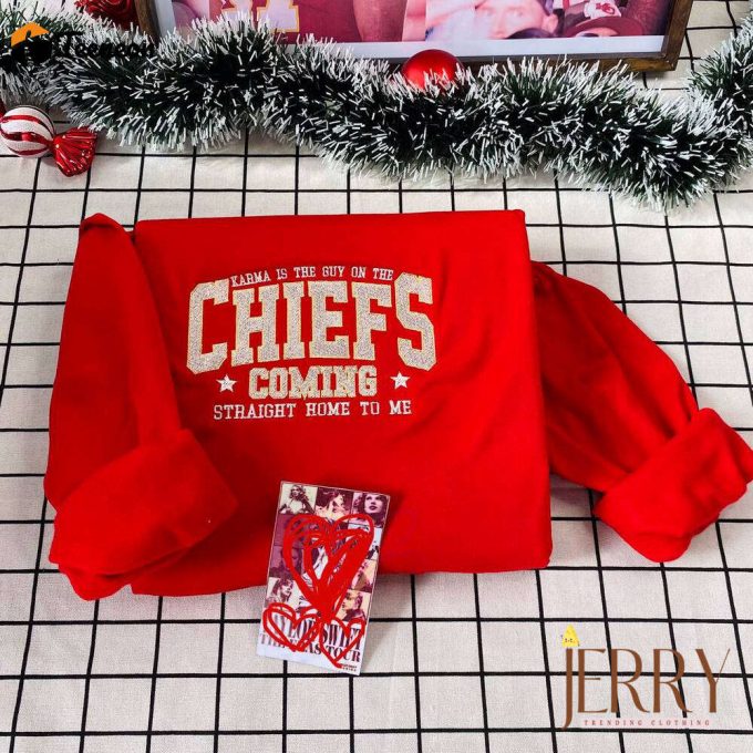 Vintage Karma Is The Guy On The Chiefs Taylor Swift Embroidered Sweatshirt , Travis Kelce Kansas City Chiefs Embroidered Sweatshirt 1