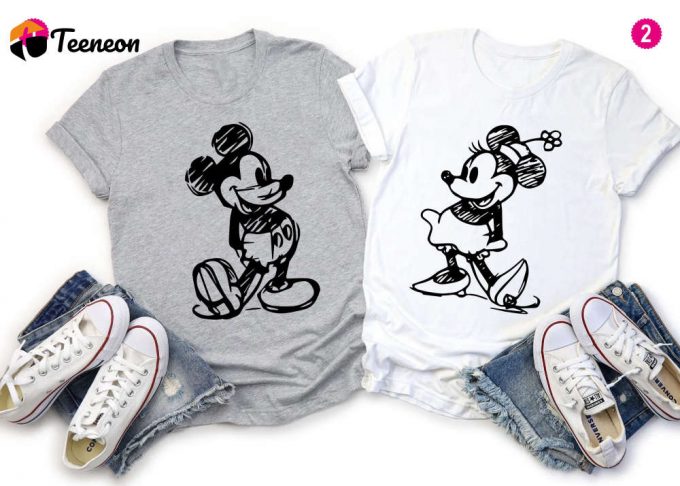 Vintage Mickey &Amp;Amp; Minnie Shirt: Disney Family Vacation Mickey &Amp;Amp; Minnie Sketches Disney Kids &Amp;Amp; Disneyworld 1