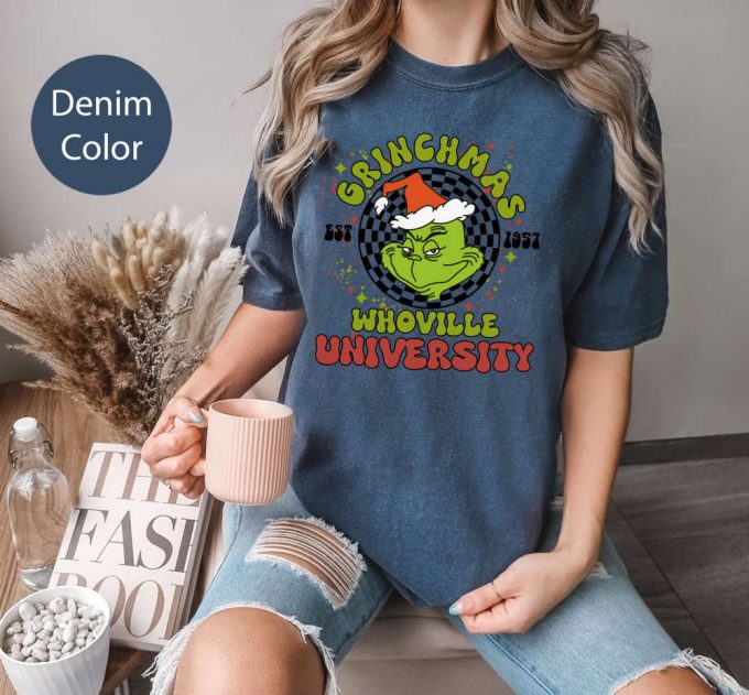 Whovillee University Christmas Comfort Colors Shirt: Vintage Retro Grinchmas Funny Trendy 3