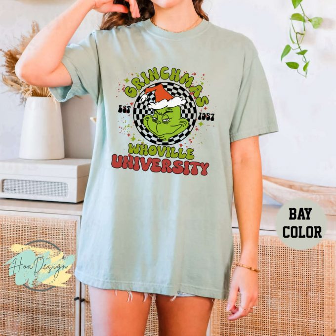 Whovillee University Christmas Comfort Colors Shirt: Vintage Retro Grinchmas Funny Trendy 4