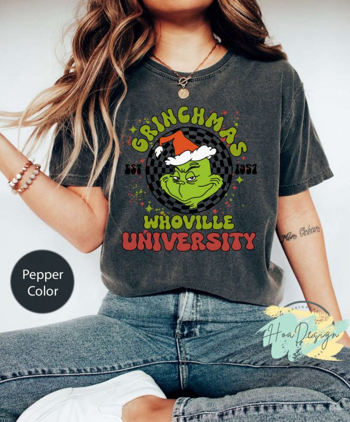 Whovillee University Christmas Comfort Colors Shirt: Vintage Retro Grinchmas Funny Trendy 5