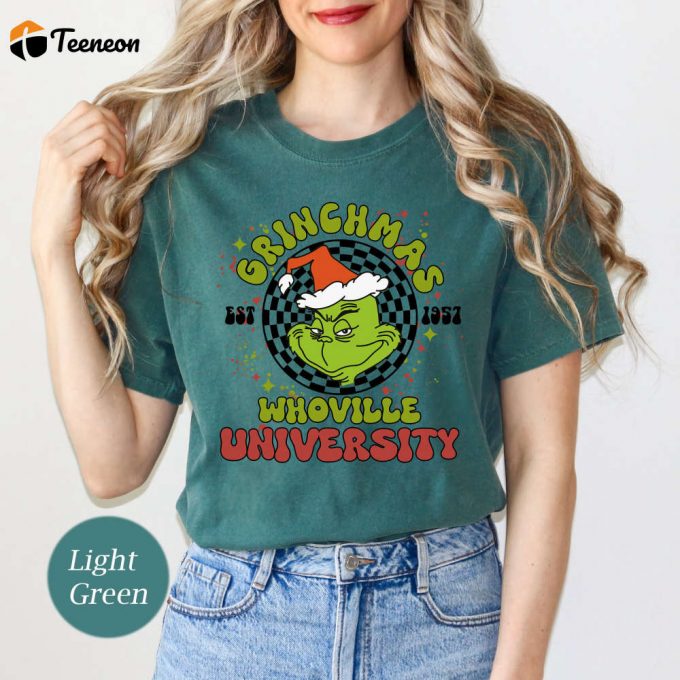 Whovillee University Christmas Comfort Colors Shirt: Vintage Retro Grinchmas Funny Trendy 1