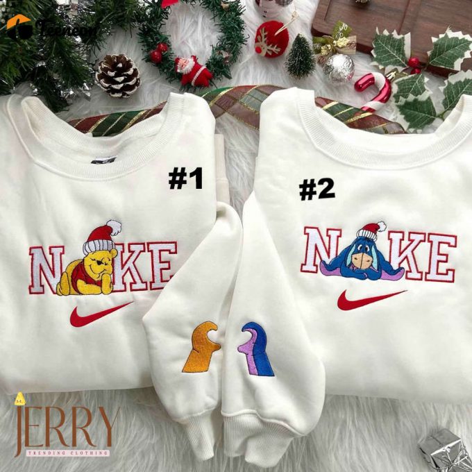 Winnie The Pooh And Eeyore Christmas Disney Nike Embroidered Sweatshirts 1