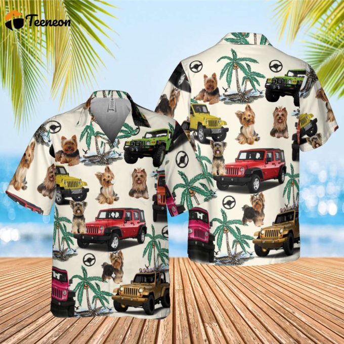 Yorkshire Terrier Car Hawaiian Shirt, Tropical Pattern Shirt, Hawaii Travel Tee, Car Hawaii Shirt For Men Button Down, Vacation Shirt 1