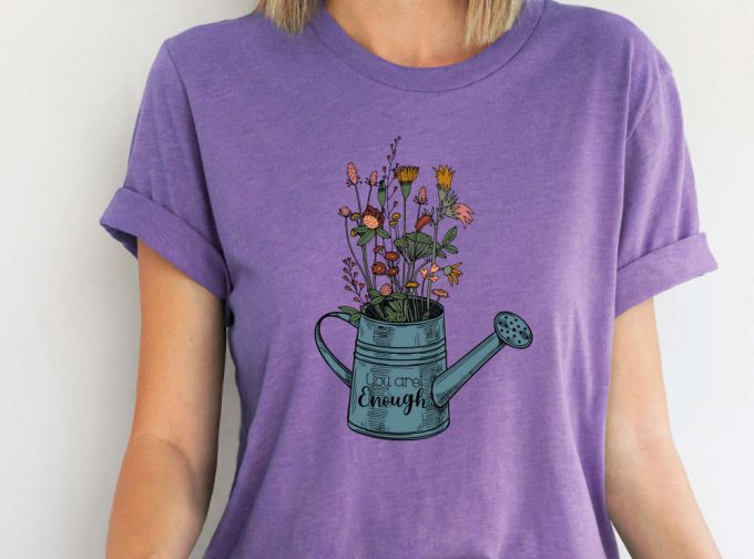 You Are Enough Retro Inspirational T-Shirt, Womens Girls Retro Floral Birthday Gift For Her, Wild Flowers In Watering Pot Tee Shirt Woman 2