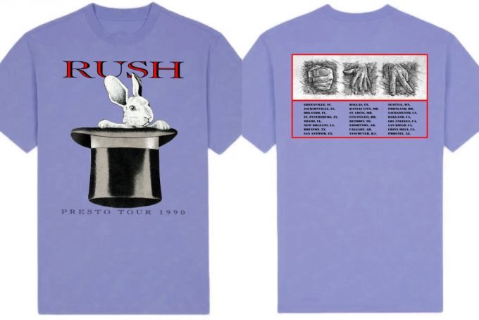 Rush 1990 North America Tour T-Shirt: Presto Rabit &Amp; Rock Band Shirt 6