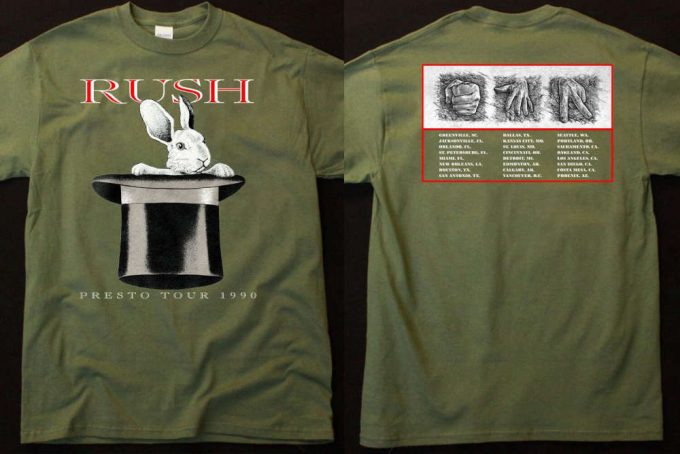 Rush 1990 North America Tour T-Shirt: Presto Rabit &Amp; Rock Band Shirt 7