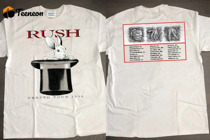 Rush 1990 North America Tour T-Shirt: Presto Rabit &Amp;Amp; Rock Band Shirt 1