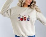 4th of July Coffee Sweatshirt, American Coffee Cups Sweater, Independence Day Sweater, Coffee Lover Sweater, Coffee Latte Lover Sweater