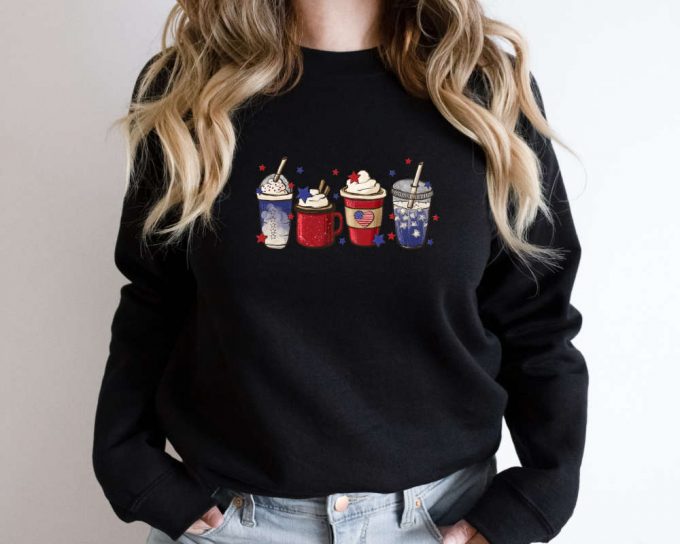 4Th Of July Coffee Sweatshirt, American Coffee Cups Sweater, Independence Day Sweater, Coffee Lover Sweater, Coffee Latte Lover Sweater