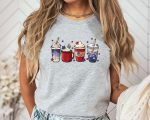 4th of July Coffee T-Shirt, American Coffee Cups Shirt, Independence Day Shirt, Coffee Lover Shirt, Coffee Latte Lover Shirt, 4th of July