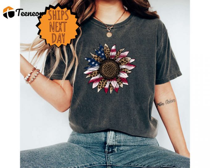 America Sunflower Shirt, Usa Flag Flower T-Shirt, Gift For American, 4Th Of July Flag Graphic T-Shirt, Freedom Shirt, Independence Shirt 1