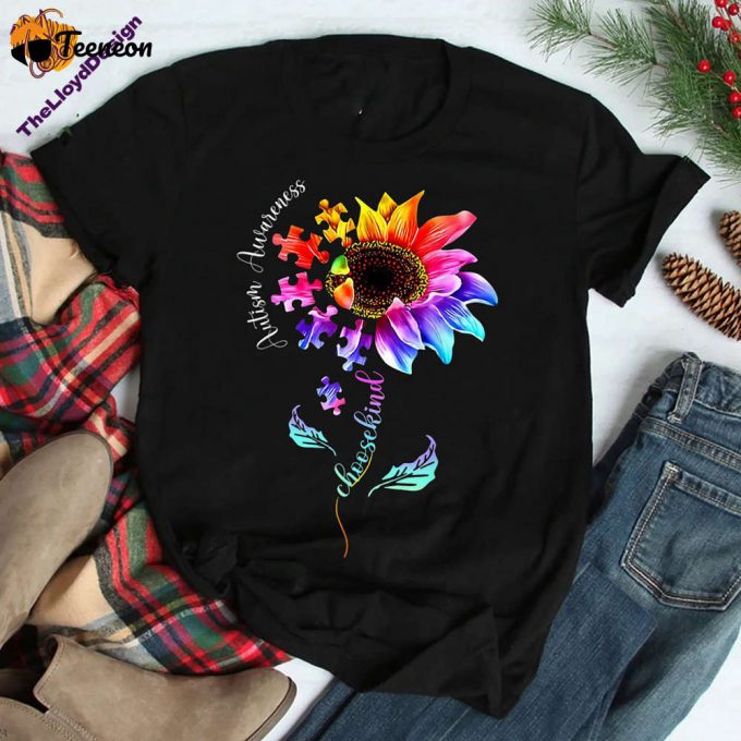 Autism Awareness Choose Kind T-Shirt – Unisex Puzzle Piece Flower Vintage Sunflower Shirt