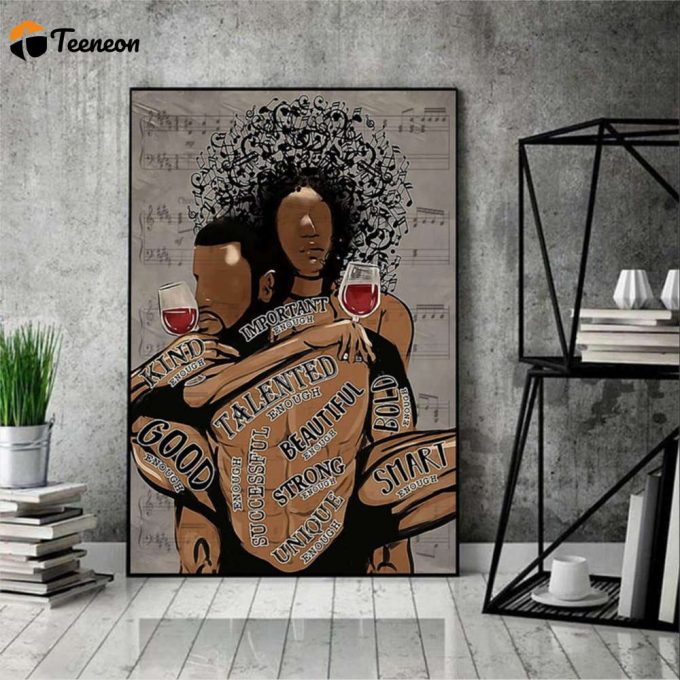 Black Couple Portrait Afro Queen Afro King Wine Music Poster For Home Decor Gift For Home Decor Gift 1