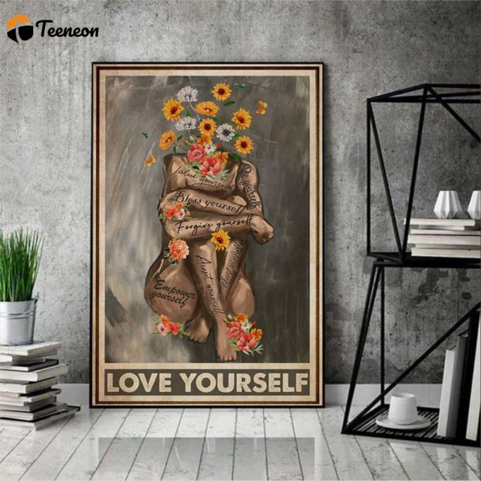 Black Woman Portrait Love Yourself Black Queen Sunflower Daisy Poster For Home Decor Gift For Home Decor Gift 1