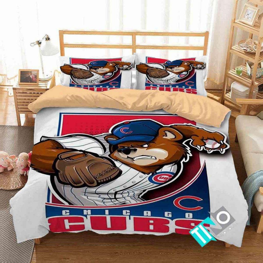 Customized Chicago Cubs 3D Bedding Set Gift For Fans Personalized Logo Duvet Cover For Bedroom