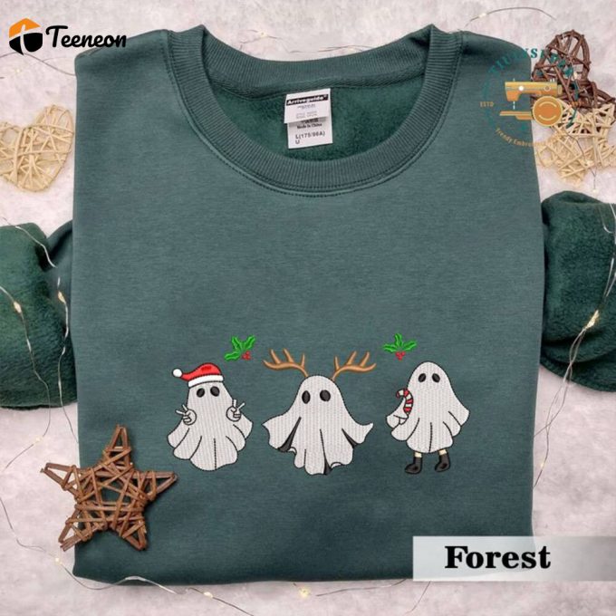 Christmas Reindeer Spooky Season Embroidered Sweater, Embroidered Christmas Season Spooky Sweatshirt, Spooky Embroidered Sweatshirt 1