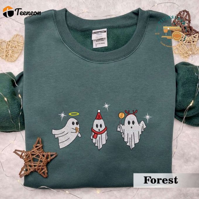 Christmas Spooky Season Embroidered Sweater, Embroidered Christmas Season Spooky Sweatshirt, Ghost Embroidered Shirt, Spooky Embroidered 1