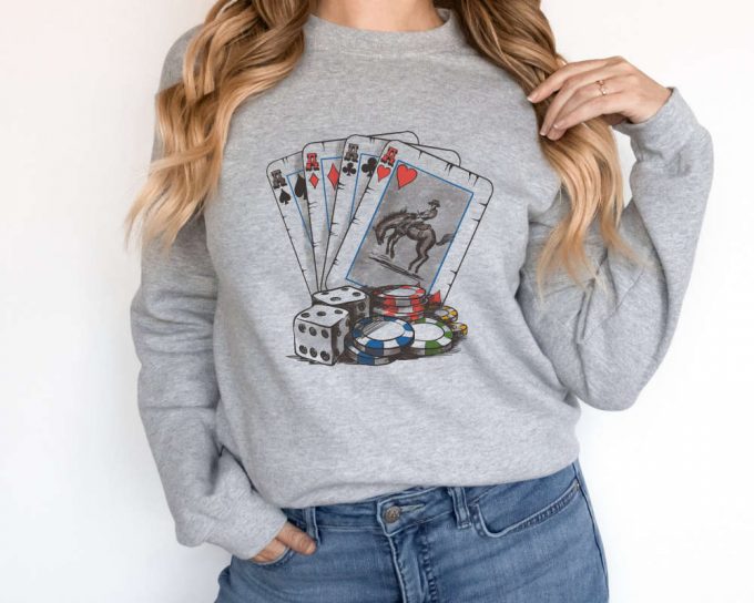 Cowboy Playing Cards Sweatshirt, Playing Cards Sweater, Ace Card Cowboy Sweater, Poker Card Games Sweater, Country Music Festival Sweater 3