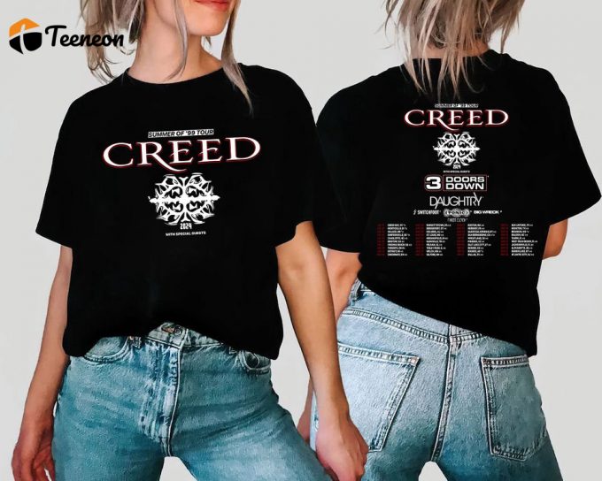 Creed 2024 Tour Summer Of 99 Fan Shirt: Engaging Concert Shirt For Creed Band Enthusiasts! 1