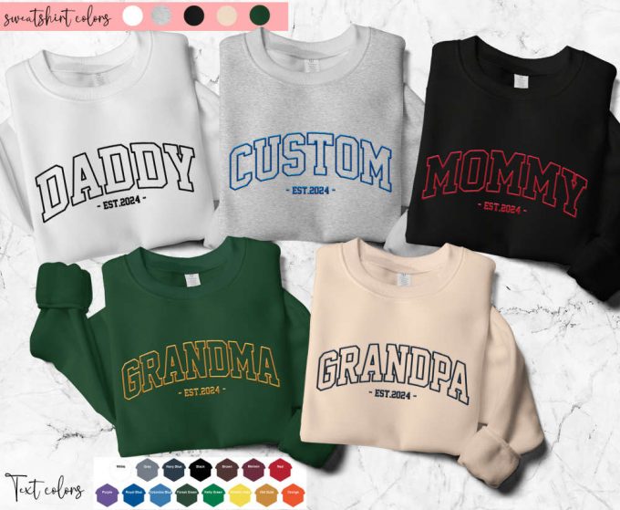 Personalized Embroidered Sweatshirt For Family: Custom Text Matching Daddy Mommy Design 2