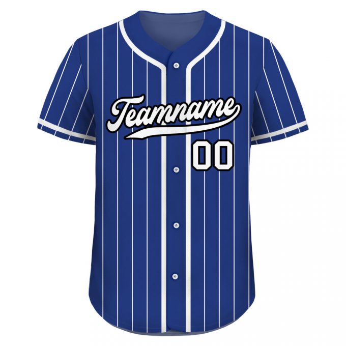 Custom Baseball Jersey For Men Women &Amp; Youth Personalized Pinstripe Button Down Blue &Amp; White Teamname Name Number Printed Jersey 2