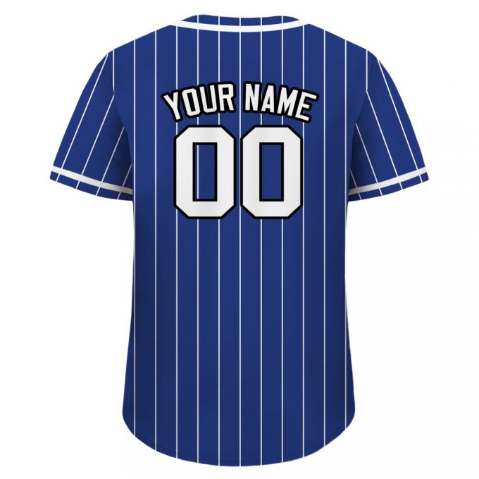 Custom Baseball Jersey For Men Women &Amp; Youth Personalized Pinstripe Button Down Blue &Amp; White Teamname Name Number Printed Jersey 3