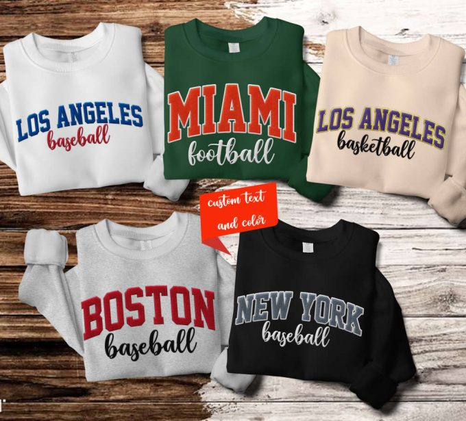 Personalized City Sports Sweatshirt - Custom Text Embroidery For Football Baseball Basketball Enthusiasts 2