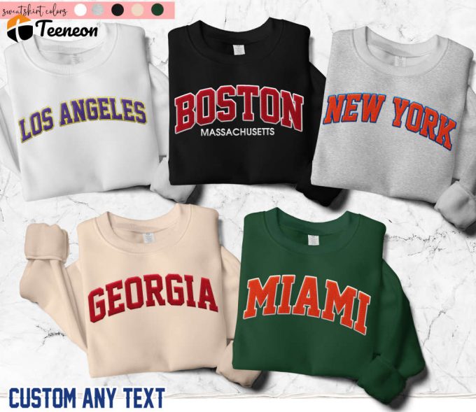 Personalized City Sports Embroidered Sweatshirt - Custom Text Football Baseball Basketball - Perfect For Sports Lovers 1