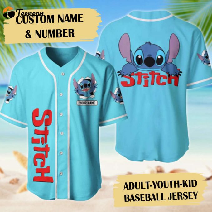 Custom Name Cute Blue Dog Baseball Jersey - Cartoon Movie Gift 1