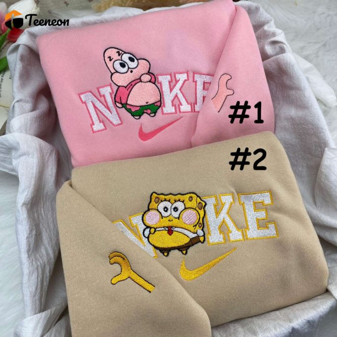 Cute Chibi Patrick Star &Amp;Amp; Spongebob Nike Embroidered Sweatshirt: Cozy Hoodie 1