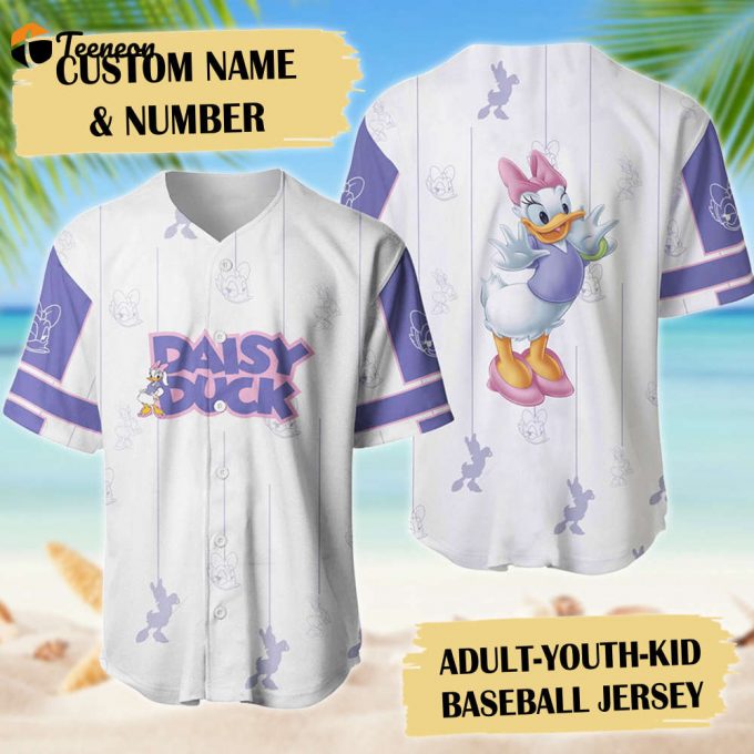 Cute Duck Graphic White Purple Baseball Jersey - Cartoon Movie Shirt Magic World Gift 1