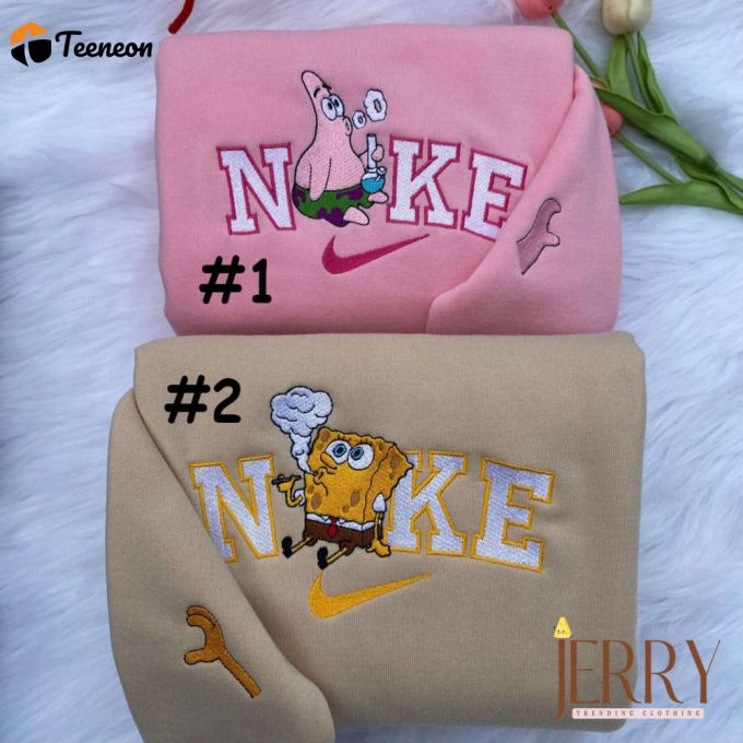Cute Patrick Star &Amp;Amp; Spongebob Squarepants Nike Sweatshirt - Embroidered Coziness 1