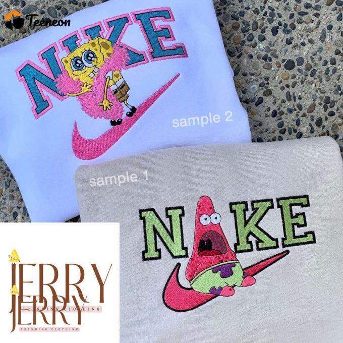 Cute Spongebob And Patrick Nike Embroidered Sweatshirt 1