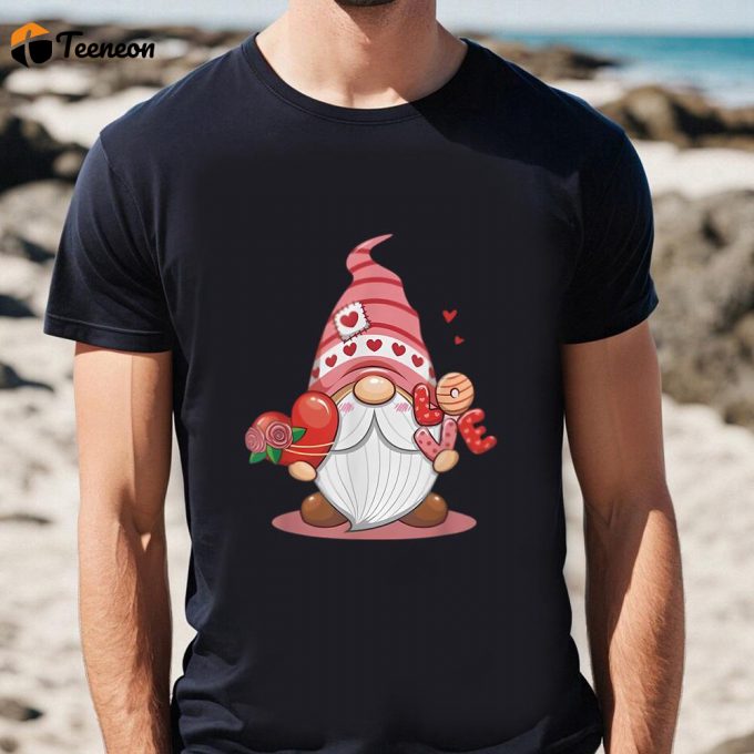 Cute Valentines Day Shirts, Happy Valentine Day Gnome With Leopard Sunflower Valentine T Shirt 1