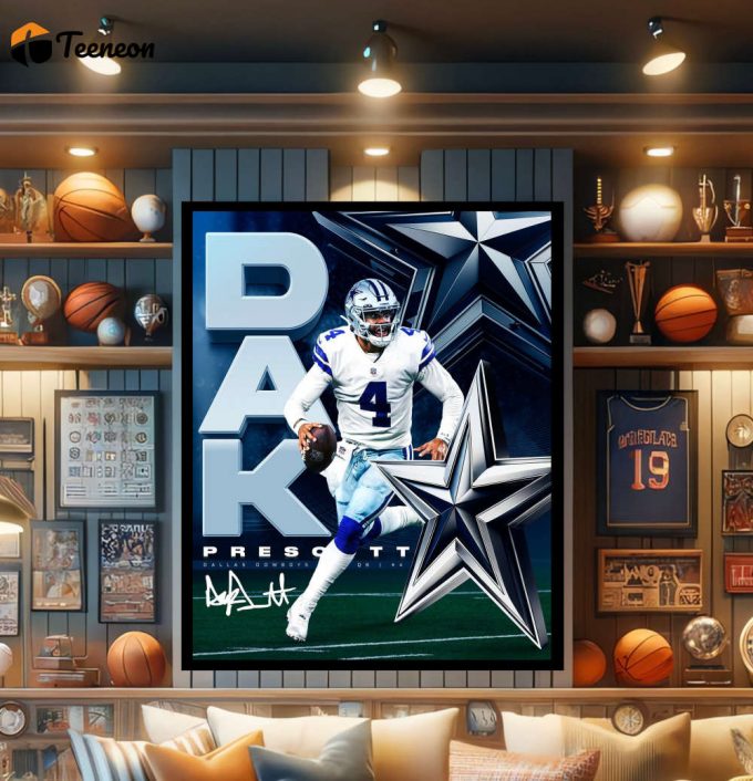 Dak Prescott Poster, Dallas Cowboys, Cowboys Football, Football Gifts, Sports Poster, Football Player Poster, Football Wall Art 1
