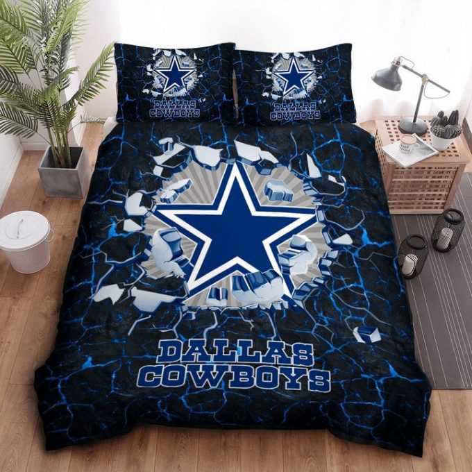 Dallas Cowboys Broken Dark Blue Stone Bedding Set Gift For Fans - Perfect Gift For Fans! 1