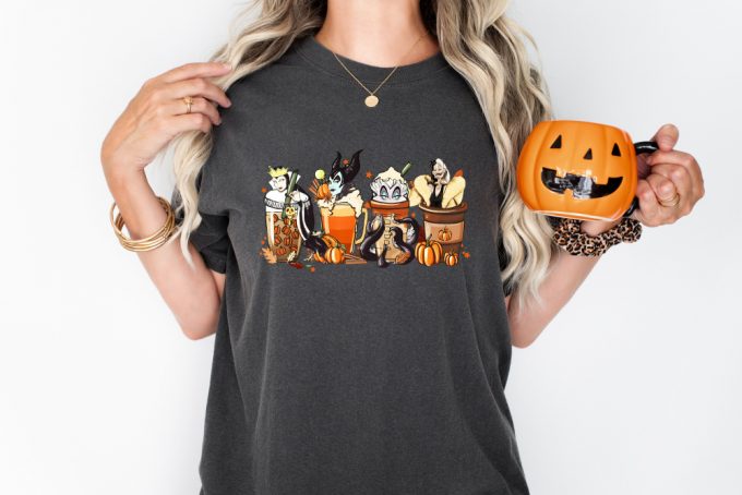 Disney Villains Coffee Cups Shirt - Evil Queen Maleficent Ursula Cruella Halloween Pumpkin Latte Coffee Shirt 2