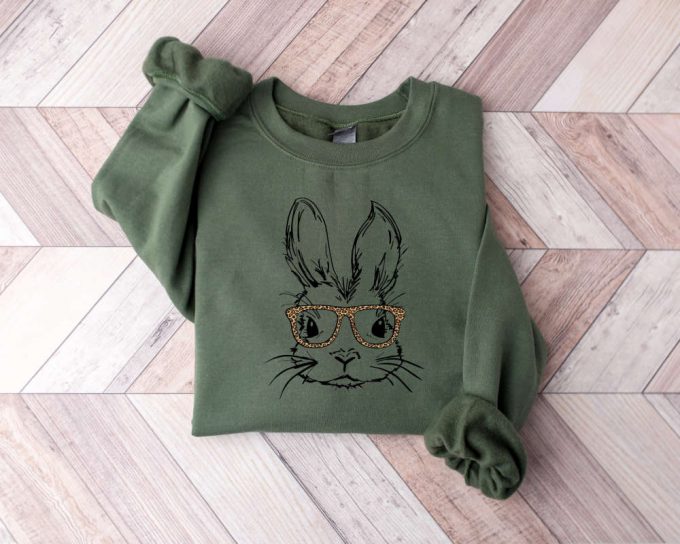 Easter Rabbit Sweatshirt, Bunny With Leopard Glasses Sweater, Ladies Easter Bunny Shirt, Easter Bunny Shirt, Funny Easter Bunny Sweater 2