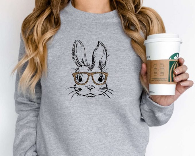 Easter Rabbit Sweatshirt, Bunny With Leopard Glasses Sweater, Ladies Easter Bunny Shirt, Easter Bunny Shirt, Funny Easter Bunny Sweater 3