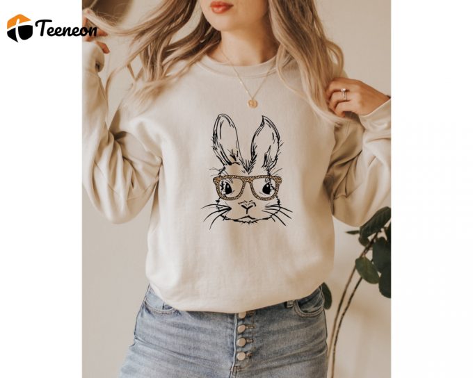 Easter Rabbit Sweatshirt, Bunny With Leopard Glasses Sweater, Ladies Easter Bunny Shirt, Easter Bunny Shirt, Funny Easter Bunny Sweater 1