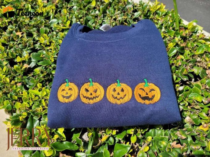 Embroidery Halloween Pumpkin Sweatshirt, Pumpkin Halloween Embroidered Sweatshirt, Halloween Women Pumpkin Sweatshirt, Halloween Sweatshirt 1