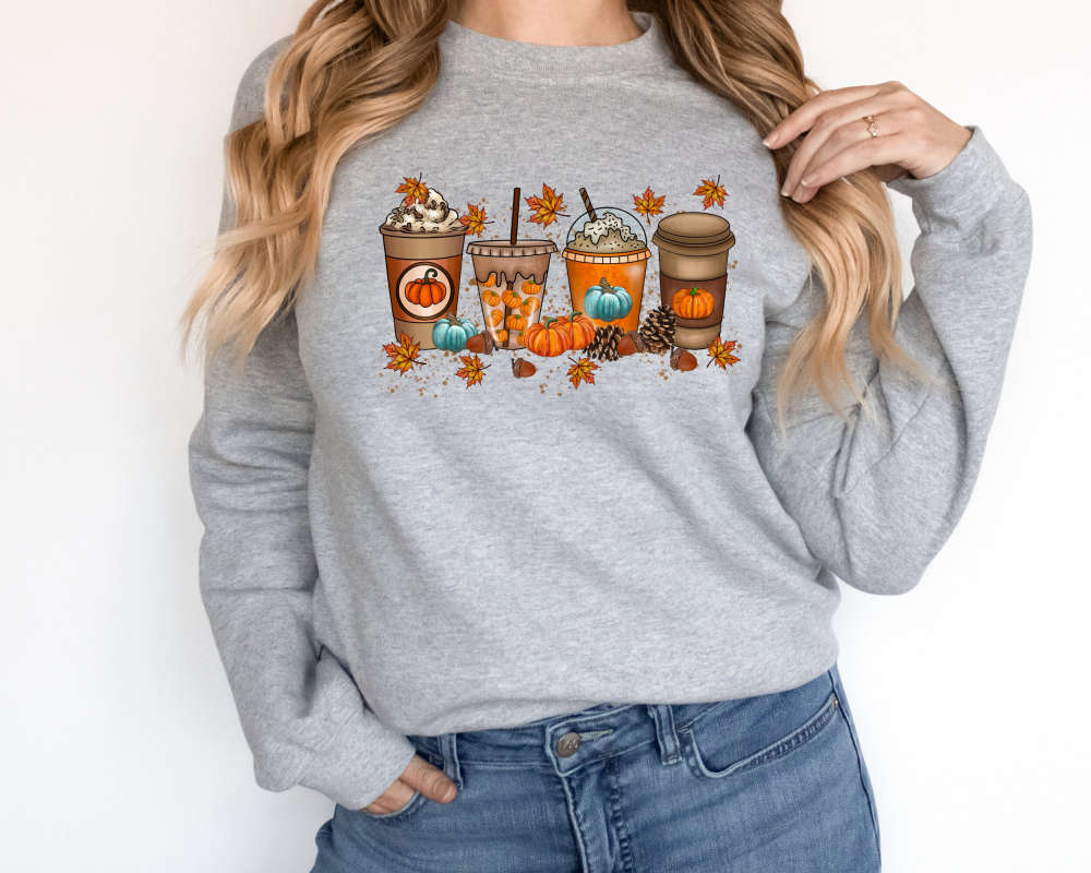 Fall Coffee Sweatshirt, Halloween Pumpkin Latte Drink Cup, Coffee Lover Gift, Thanksgiving Sweatshirt, Coffee Cup Sweatshirt,Halloween Party 75